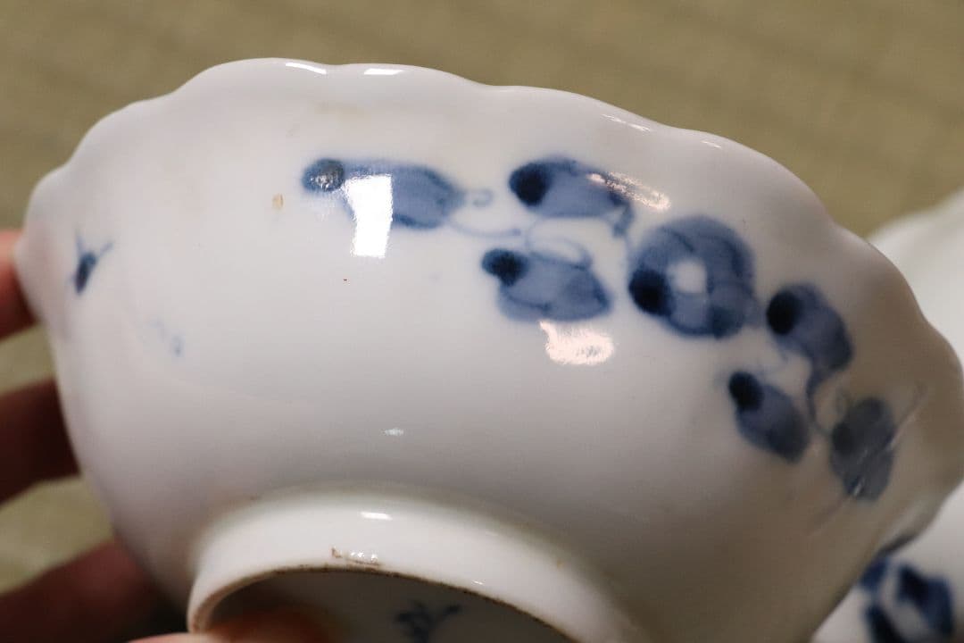 【CL98】明治 伊万里焼 草花の図 色絵 小鉢 五客 幅13cm 向付 錦手