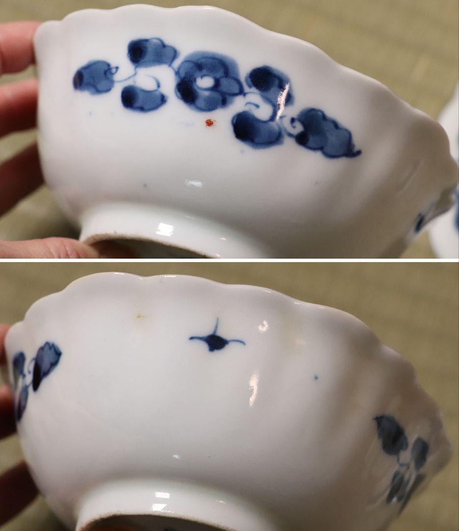 【CL98】明治 伊万里焼 草花の図 色絵 小鉢 五客 幅13cm 向付 錦手