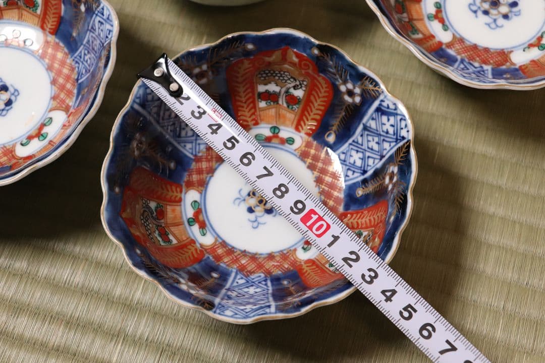 【CL98】明治 伊万里焼 草花の図 色絵 小鉢 五客 幅13cm 向付 錦手