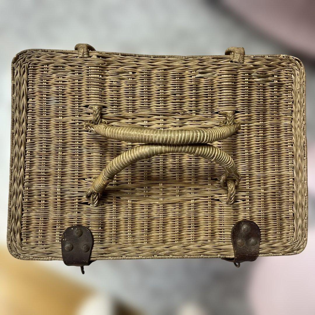 アンティークラタン 煎茶籠 籐カゴ バスケット (大)時代モノ