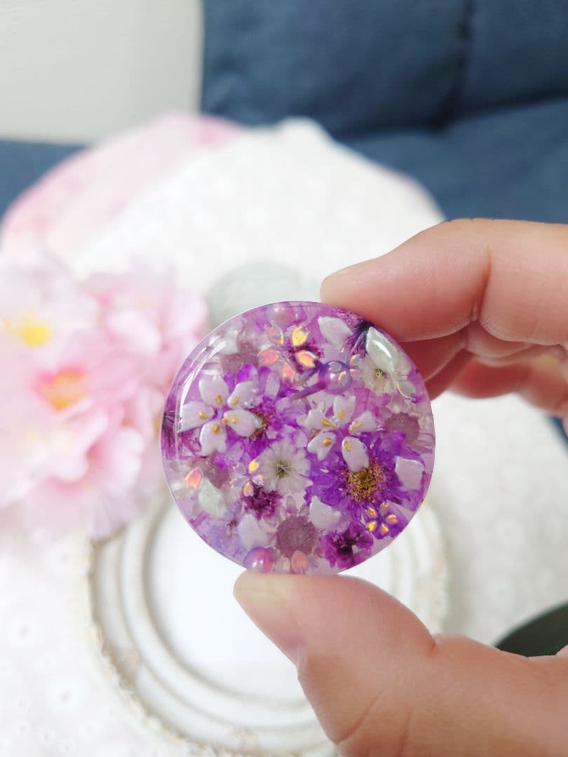 レジン　猫　ドライフラワー　ヘアゴム　ブローチ　ポニーフック　No.605