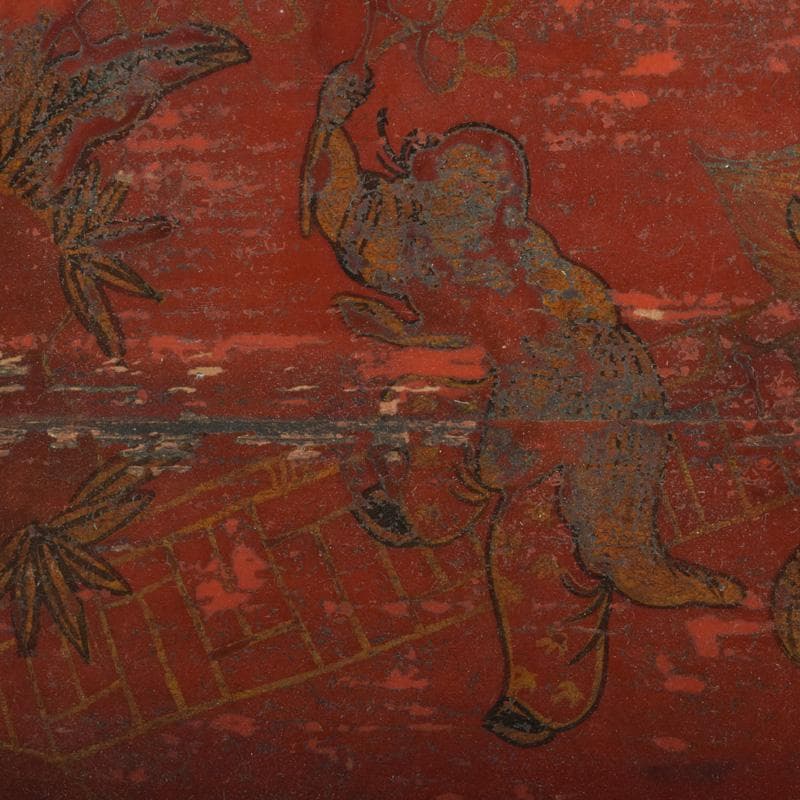 ◯ar中国　朱塗　神獣人物文　煎茶盆　香盆　C　7922A