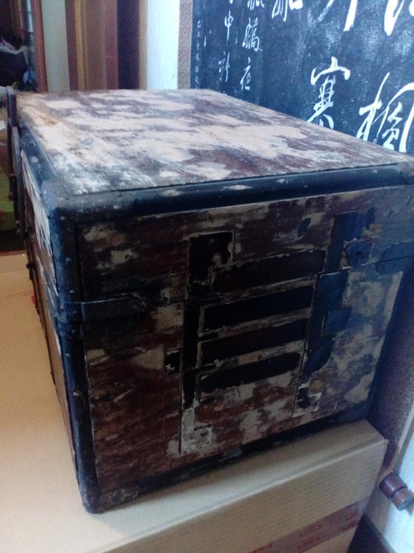 江戸時代中期２００～２８０年前頃木製古鉄金具付本歌武家旧家蔵出アンティーク鋏箱