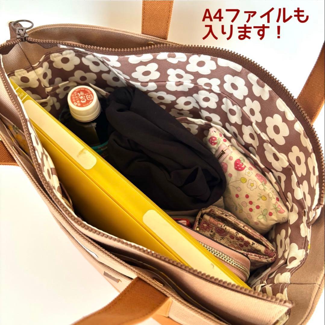 倉敷8号帆布あおりポケット付きトートバッグL プラム×マットブラウン