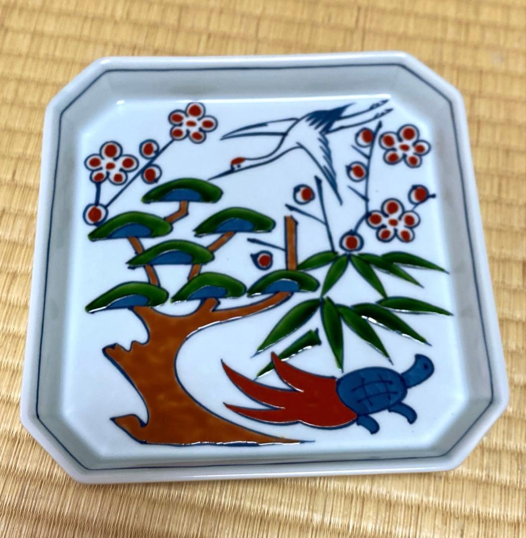 有田焼 陶宗窯　染錦松竹梅文　角皿