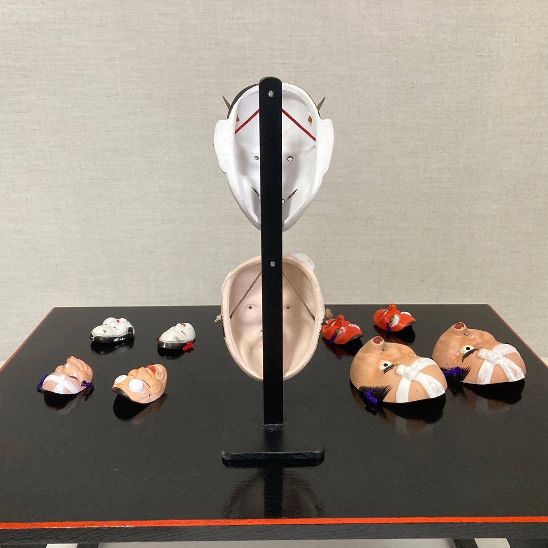 ひょっとこ 般若 天狗 翁 お多福 工芸品 和風 置物 陶器 スタンド付 レトロ