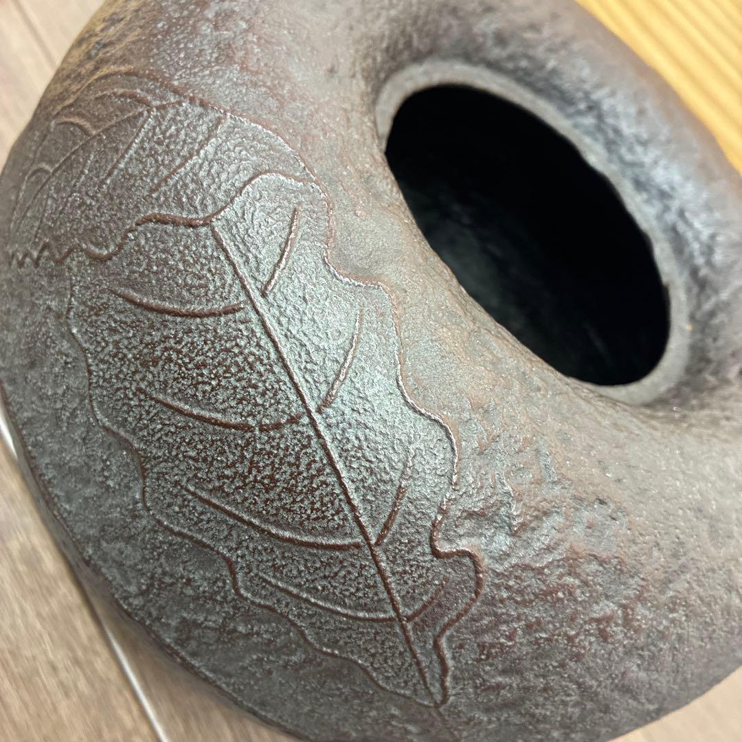 人間国宝 釜師高橋敬典作 柏葉釜 茶器 茶道具 茶釜 共箱付き