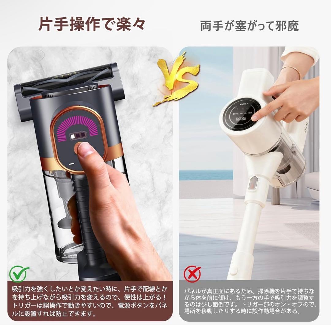 掃除機 コードレス　65Kpa真の超強力吸引＆同クラス最軽量　55分連続稼働