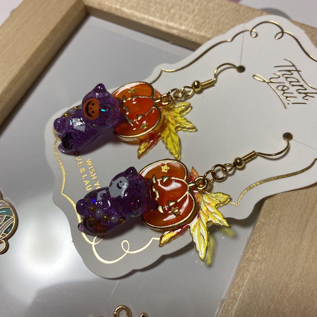 ☆紅葉とハロウィン猫ちゃんピアス☆