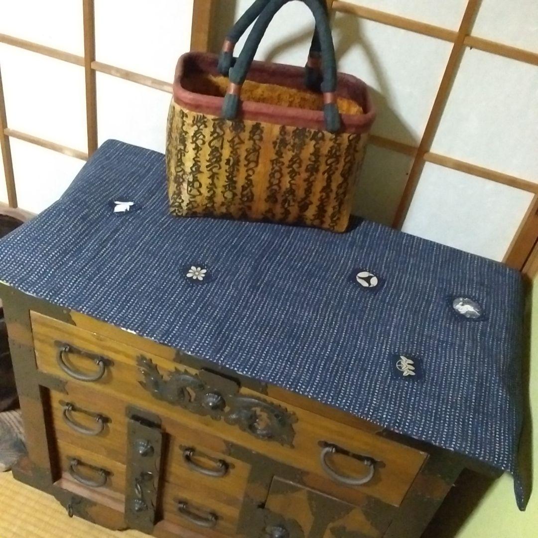 【お値下げ中！】古布　絣のパッチワーク◆リバーシブル◆フリークロス