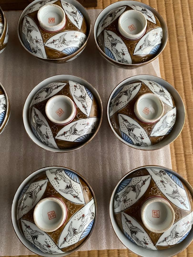 鶴デザインの茶碗 15個セット