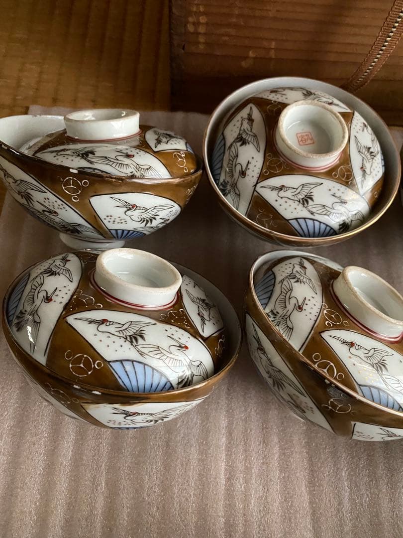 鶴デザインの茶碗 15個セット