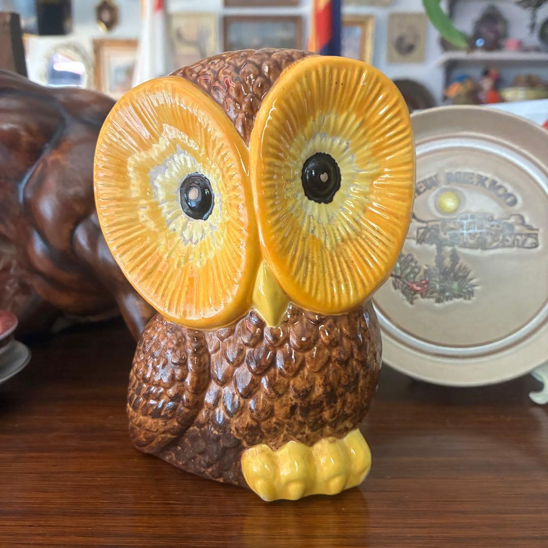 70s フクロウの陶器製置物アメリカアンティーク　1975年USAヴィンテージ