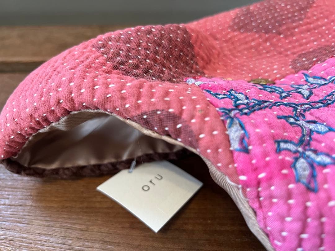 裂き織り作家oruさん　ビンテージキルト刺繍バッグ　新品未使用