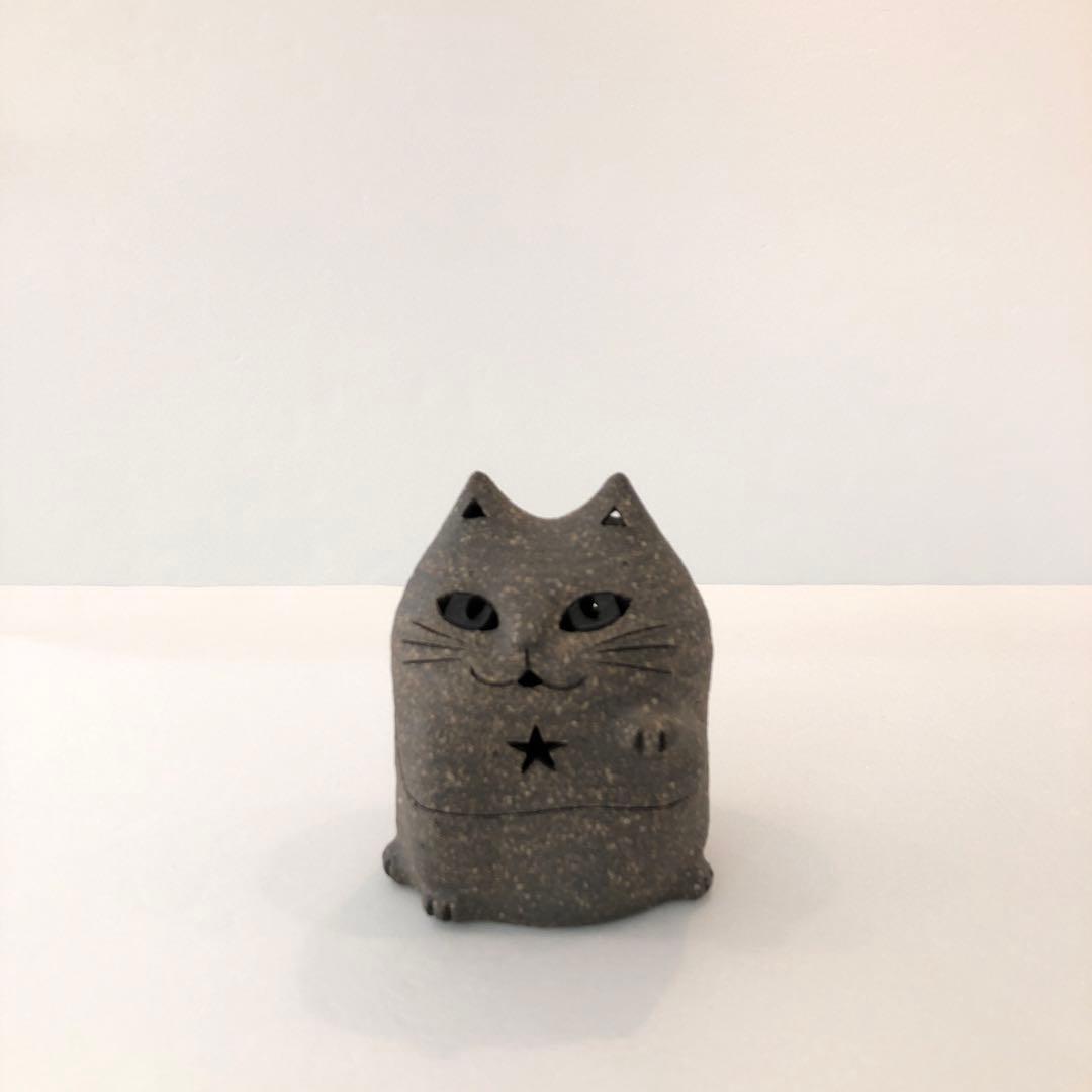 【新品】招き猫 泰木窯 作家 焼き物 キャンドルホルダー 置物 H10cm