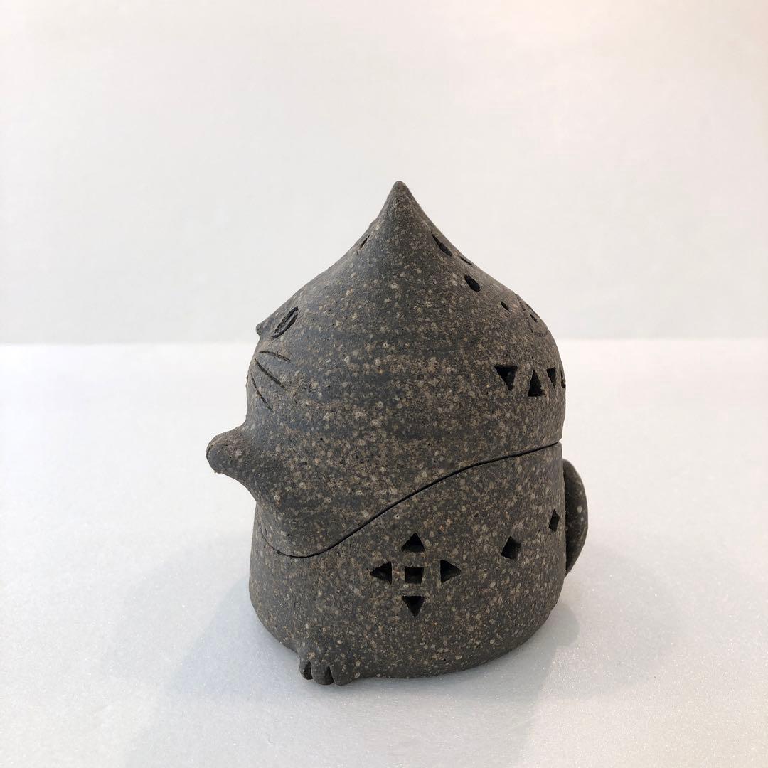 【新品】招き猫 泰木窯 作家 焼き物 キャンドルホルダー 置物 H10cm