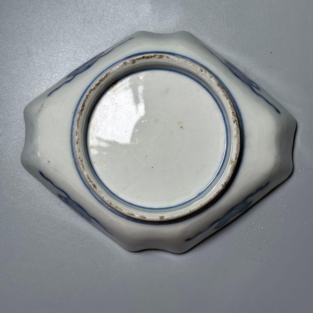 古伊万里　色絵花鳥垣根文変形皿　五枚　刺身皿　江戸時代〜明治時代　古器を楽しむ