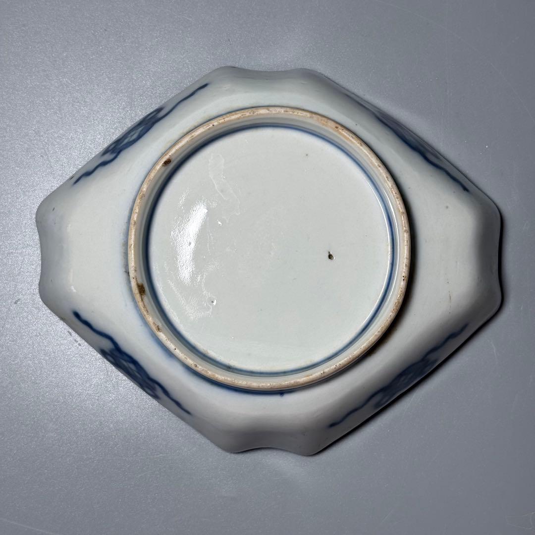 古伊万里　色絵花鳥垣根文変形皿　五枚　刺身皿　江戸時代〜明治時代　古器を楽しむ