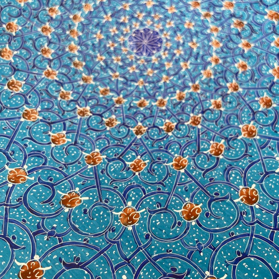 イラン　細密画　ミーナカーリー　ブルー　大皿　飾り皿　ハンドペイント　手描き