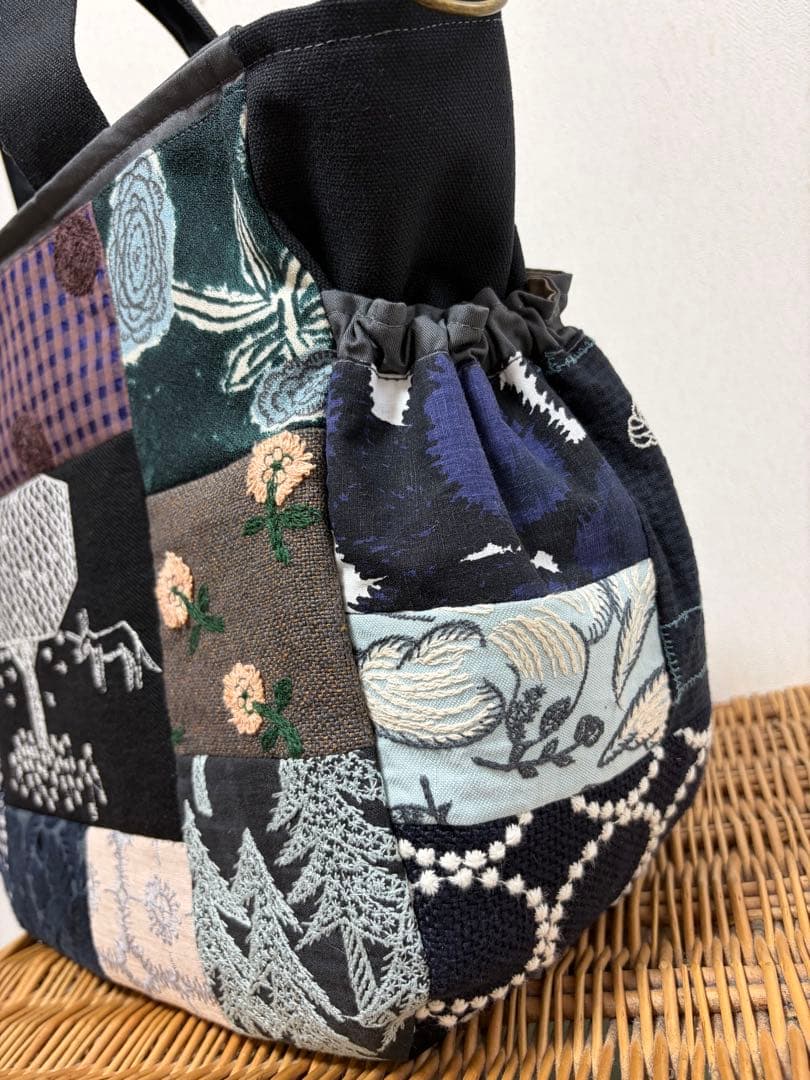 ヴ*ガ様 ミナペルホネン＊パッチギャザポケファスナートートLL✂️ハンドメイド