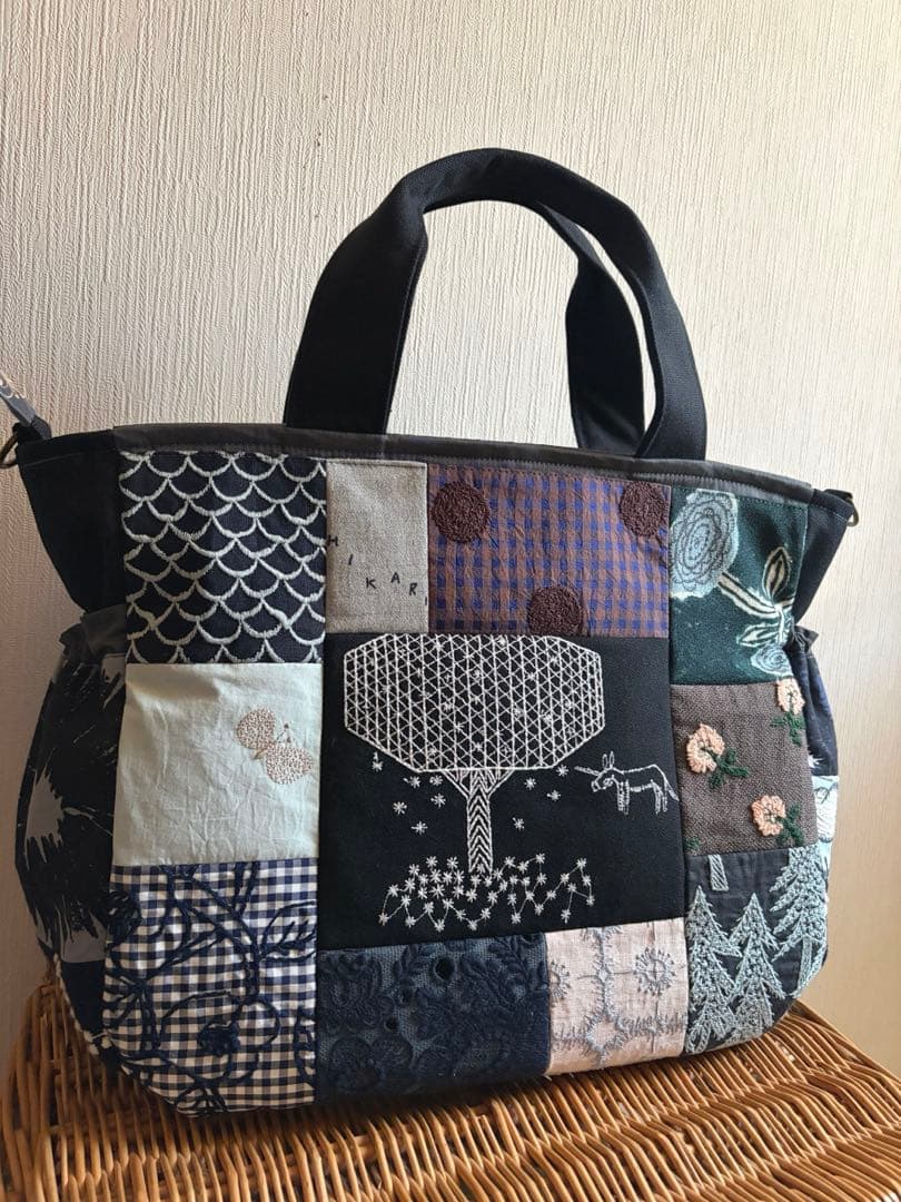 ヴ*ガ様 ミナペルホネン＊パッチギャザポケファスナートートLL✂️ハンドメイド