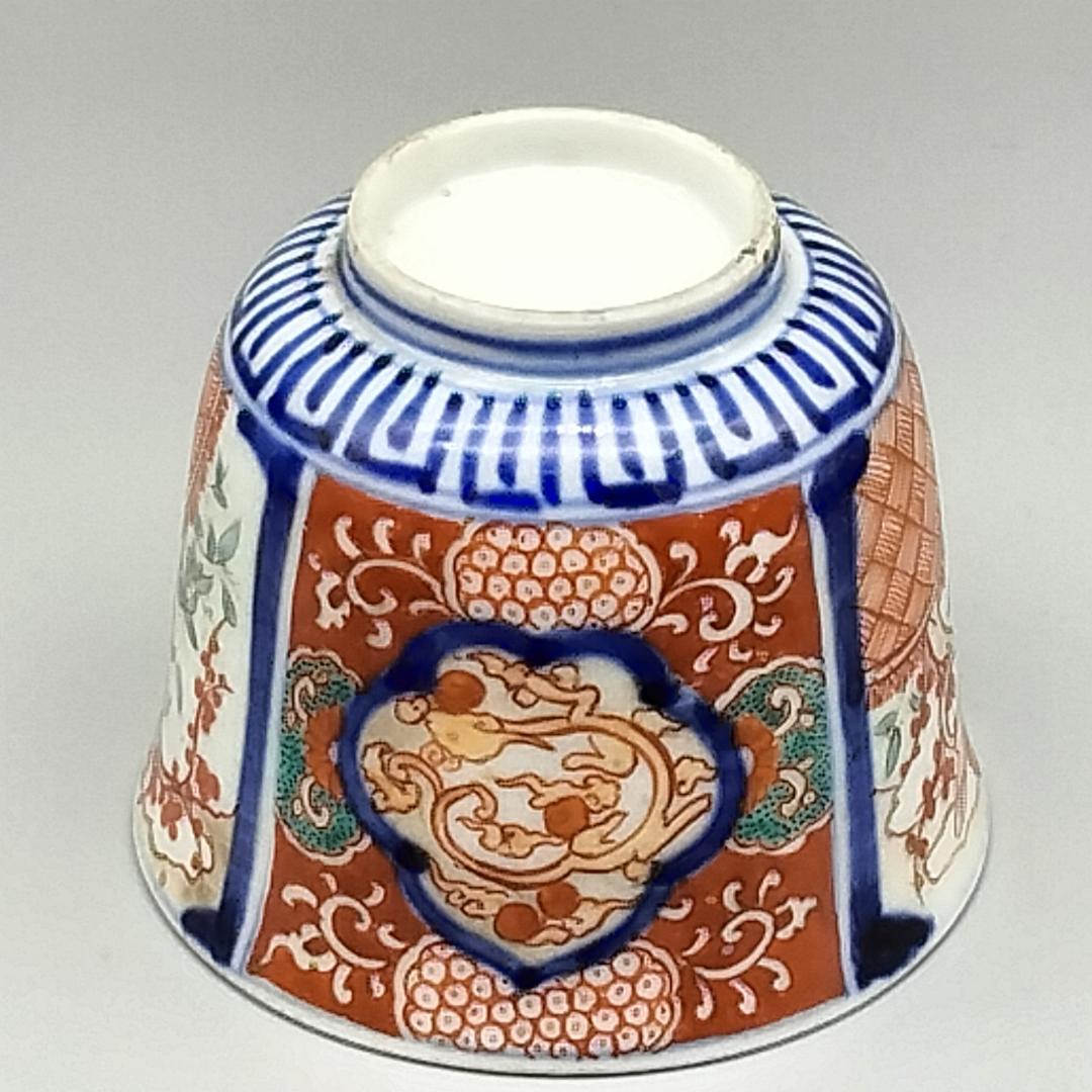 古伊万里 染錦 囲垣鳥梅唐花文 蕎麦猪口