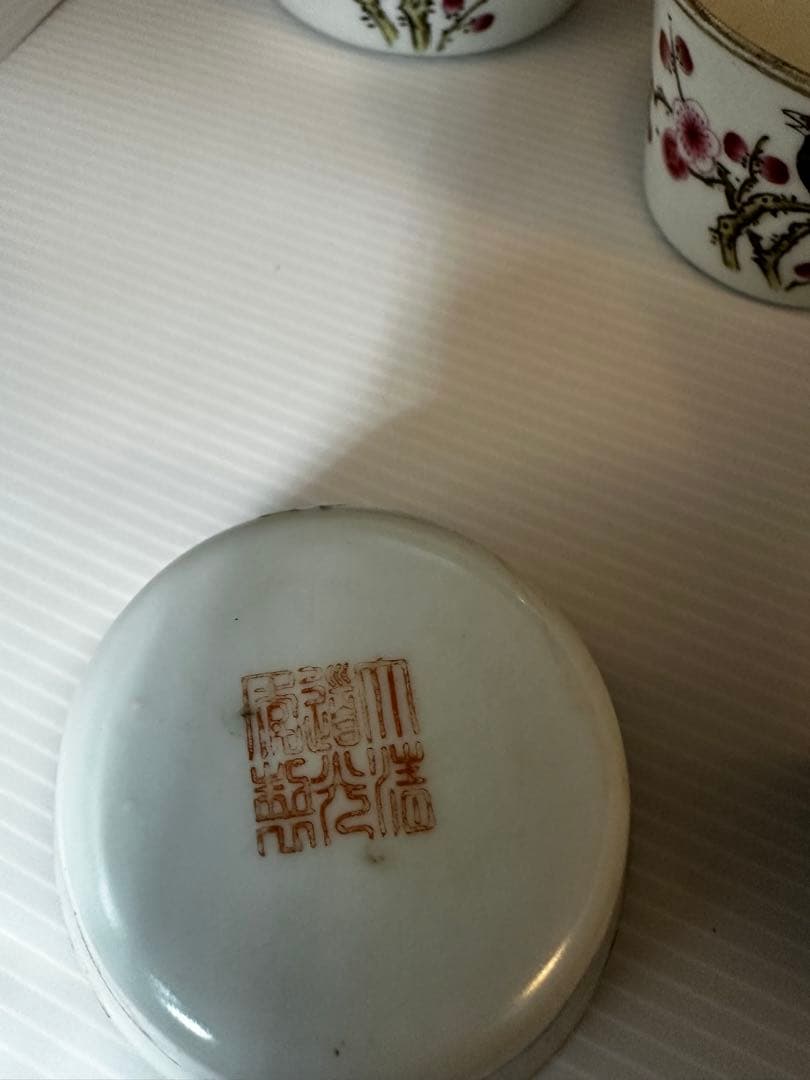 台湾アンティーク 鳥と梅の絵柄 茶器 烏龍茶器 入れ子