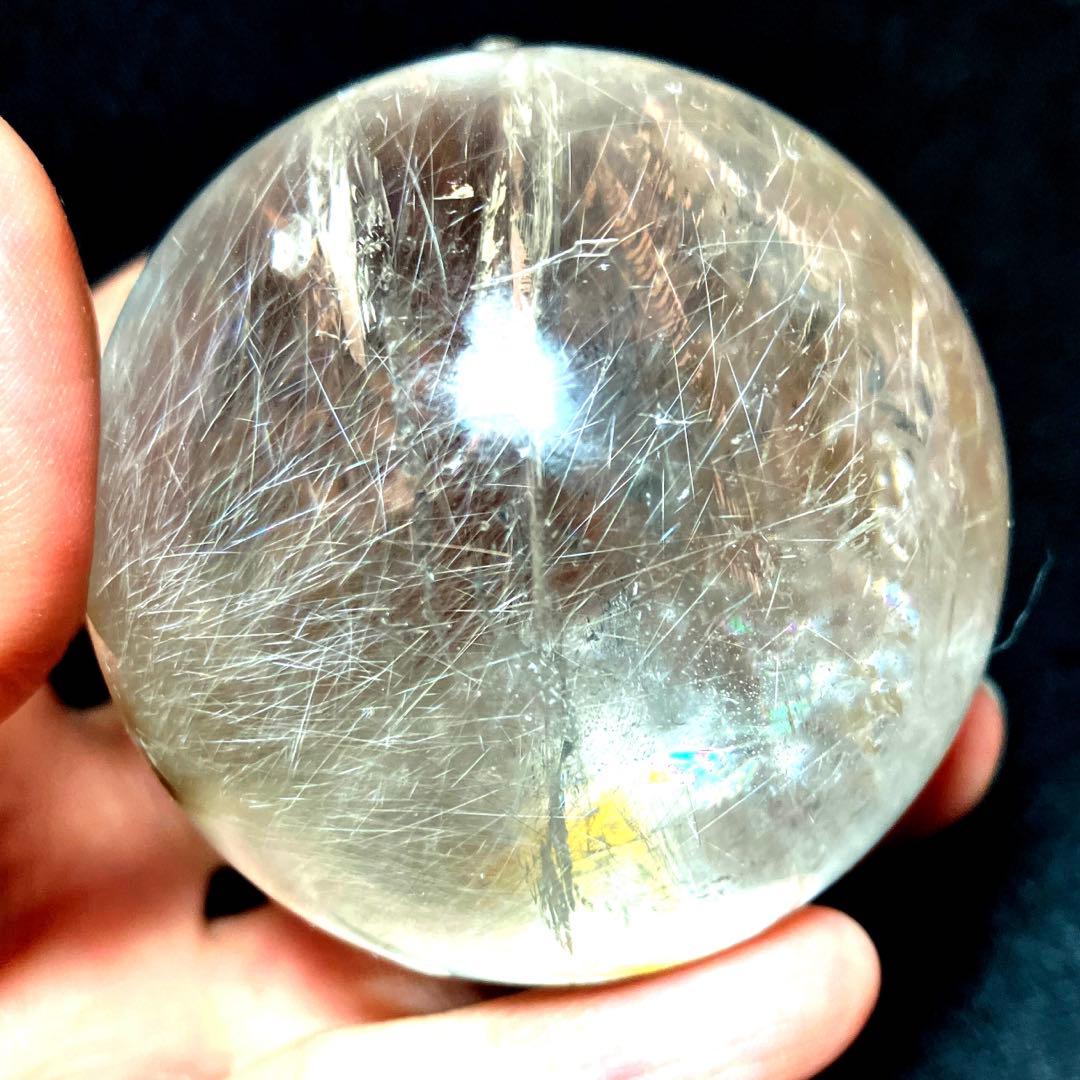 58mm ゴールドルチルクォーツ　丸玉　スフィア　金針水晶