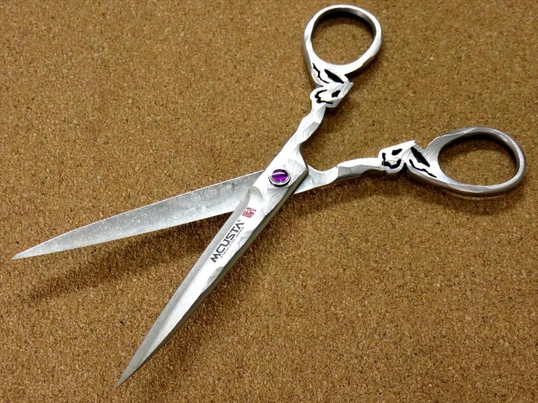 関の刃物 エムカスタ 蝶 ハサミ ダマスカス 32層鋼 V金10号 桐箱 はさみ