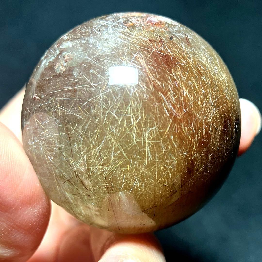 45mm ゴールドルチルクォーツ　丸玉　スフィア　金針水晶
