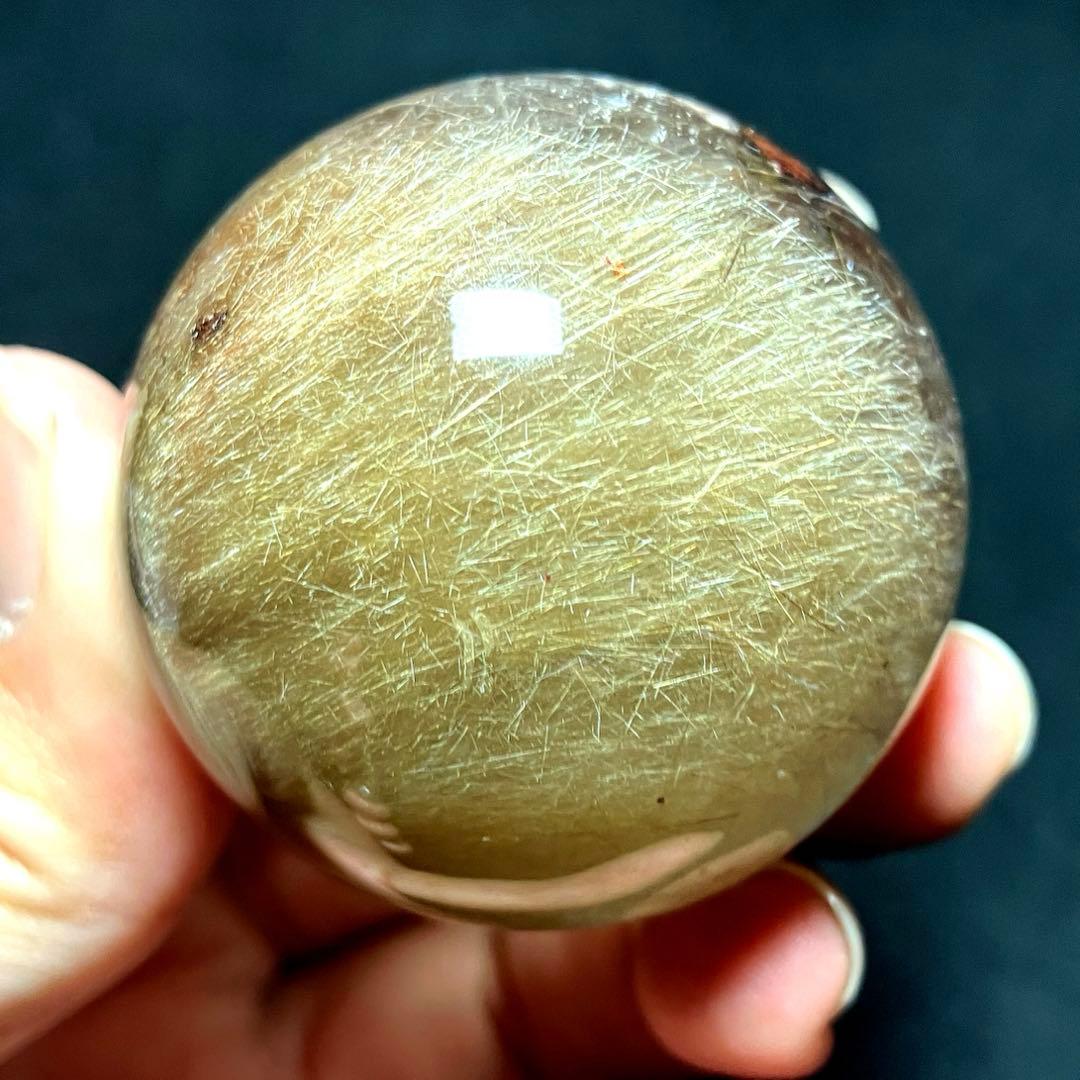 45mm ゴールドルチルクォーツ　丸玉　スフィア　金針水晶