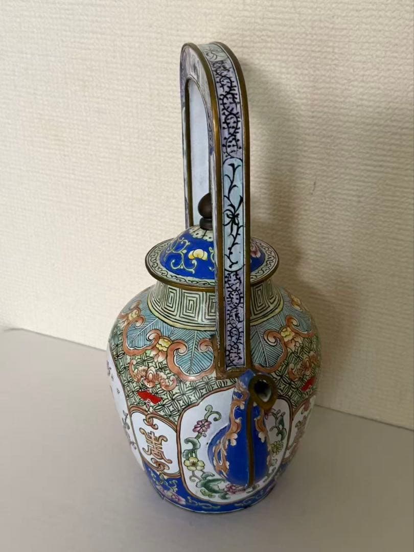 中国美術 琺瑯彩色絵花提梁壺 水注 茶器 骨董品