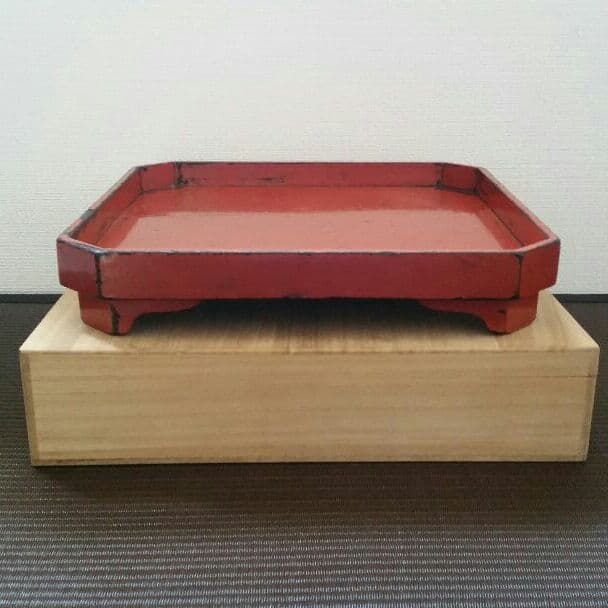 桃山時代　根来　脚付隈切膳　合箱　Momoyama Negoro tray