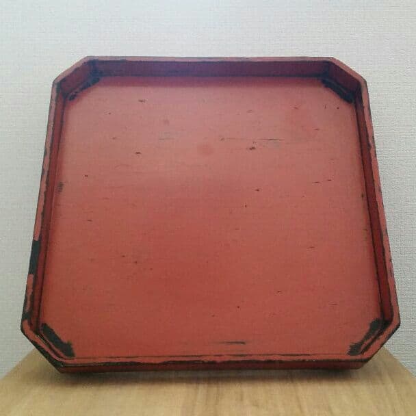 桃山時代　根来　脚付隈切膳　合箱　Momoyama Negoro tray