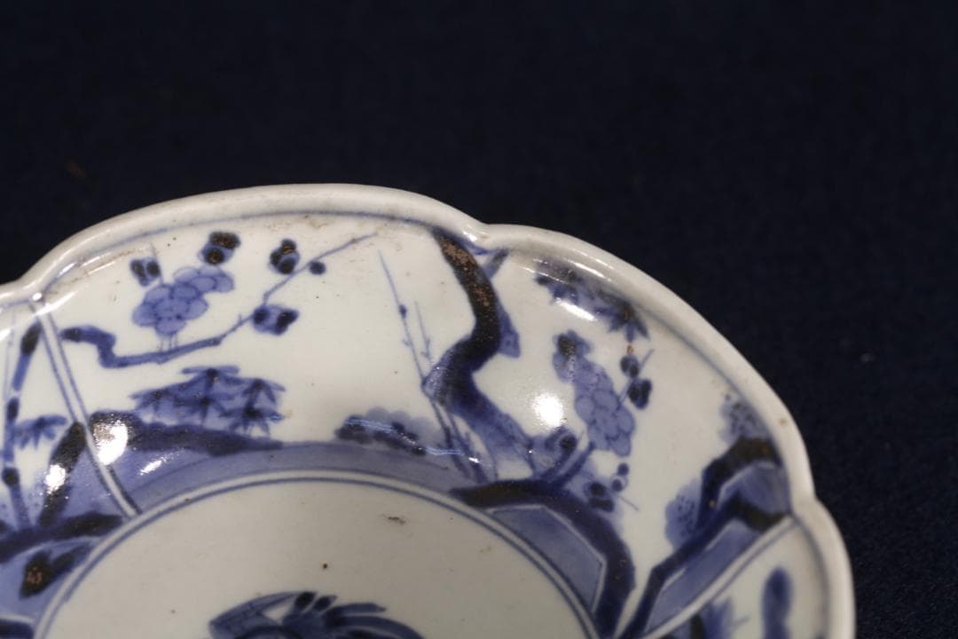 310　古伊万里上手染付角福銘松竹梅くらわんか中皿　無疵美品　江戸中期
