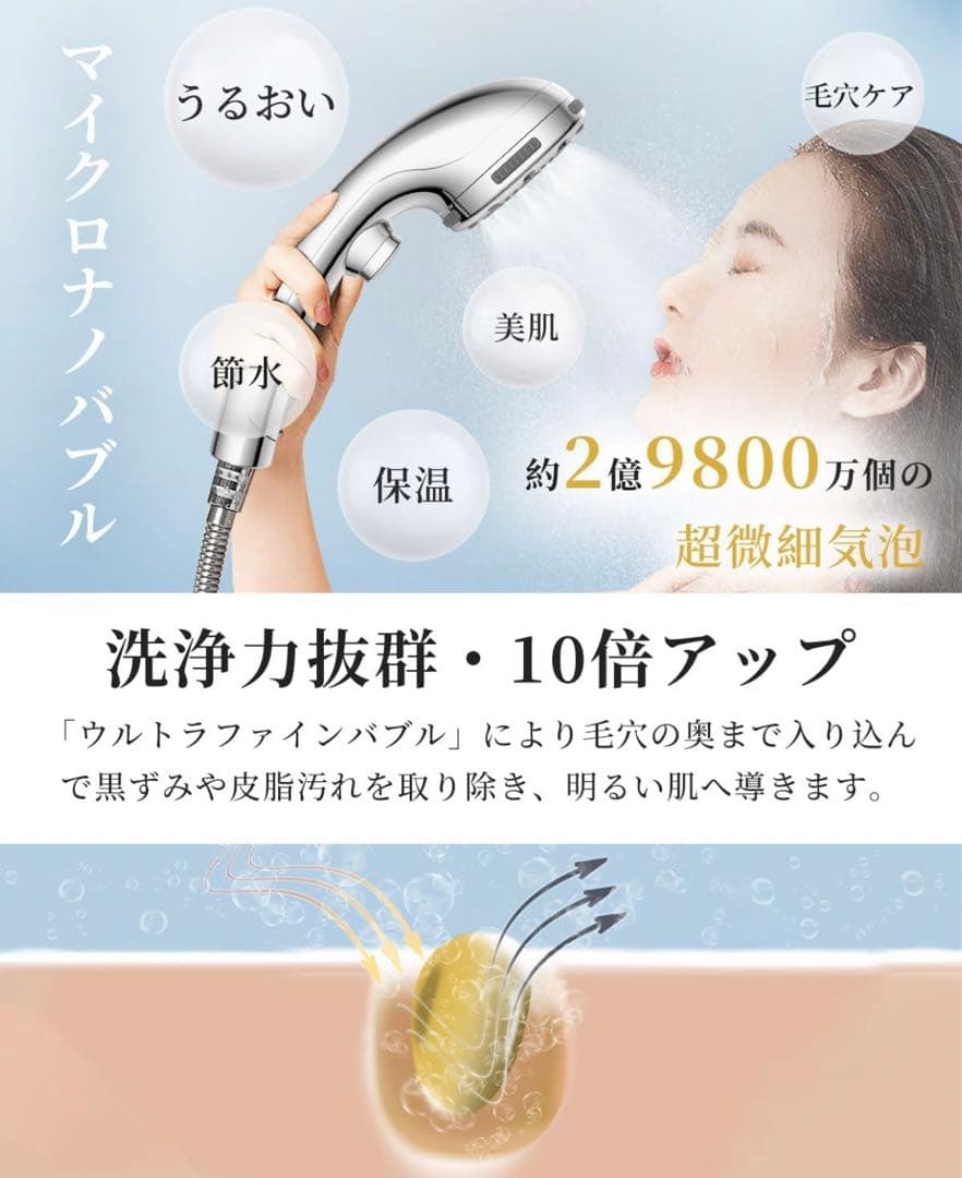 【Kungix】シャワーヘッド ウルトラファインバブル