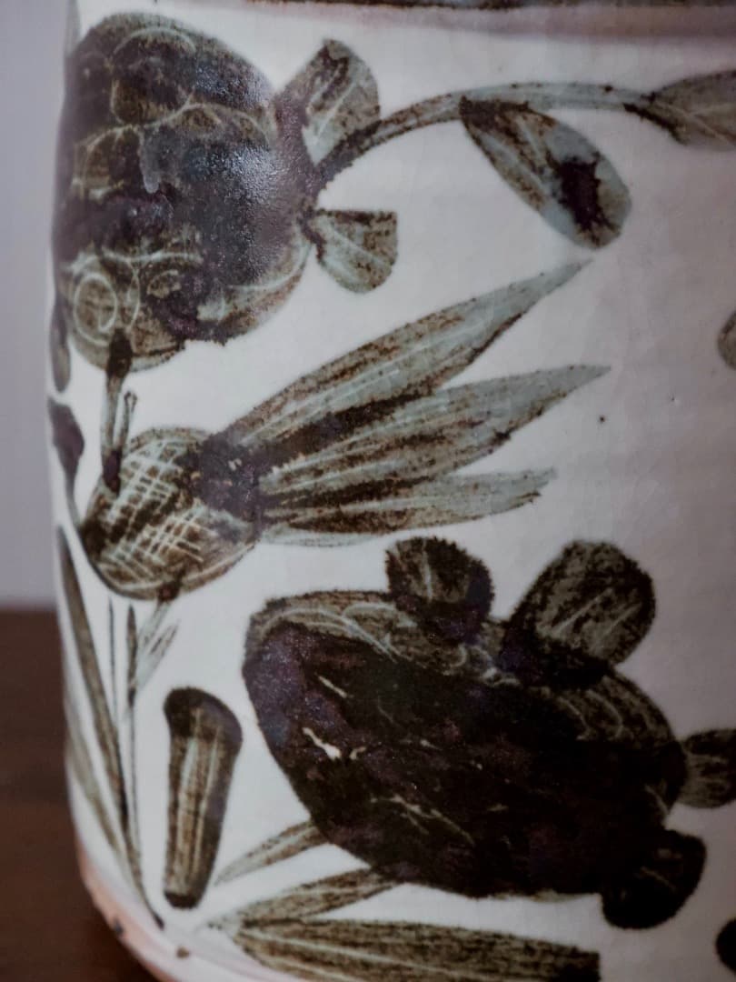 森里陶楽　絵高麗　草花文　水指　京焼　箱付　茶道具　陶Q2431