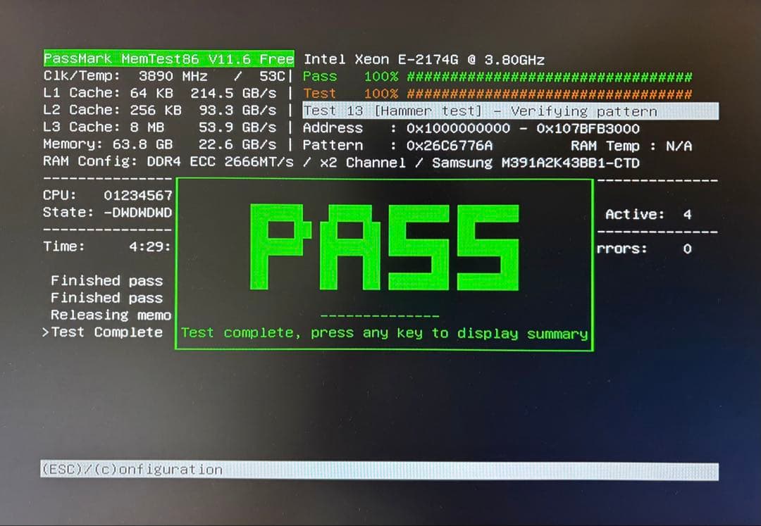 SAMSUNG DDR4 2666 ECC 16GBx4枚(計64GB)