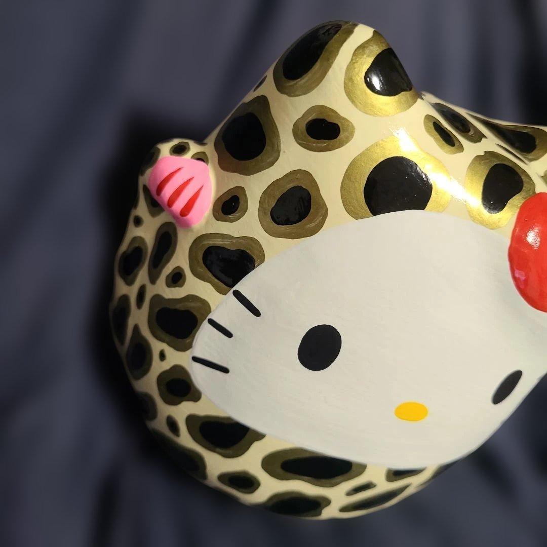 キティ　ひょう柄　だるま　置物　黒羽工房　レア　限定品　サンリオ