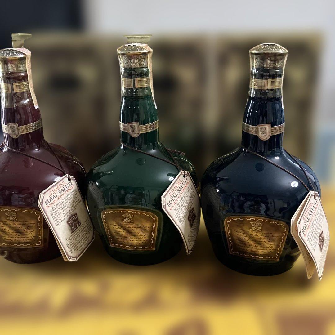  Saluteロイヤルサルート21年 青緑茶　陶器3本セット　古酒