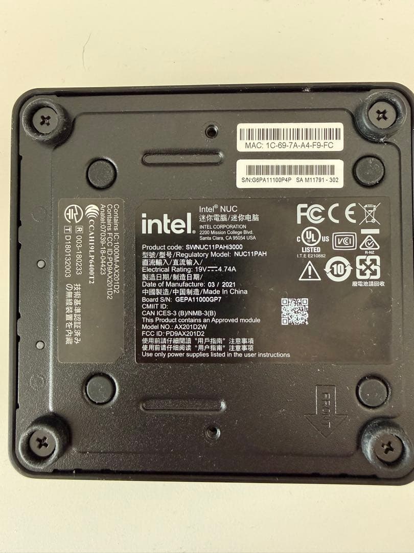 Intel NUC 11 i3 ミニPC NUC11PAHi3