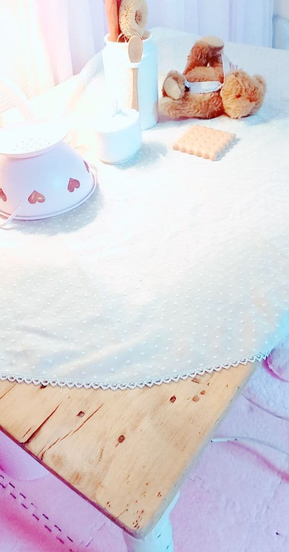 フランス‪✿アンティーク ドット刺繍コットン テーブルクロス マルチファブリック