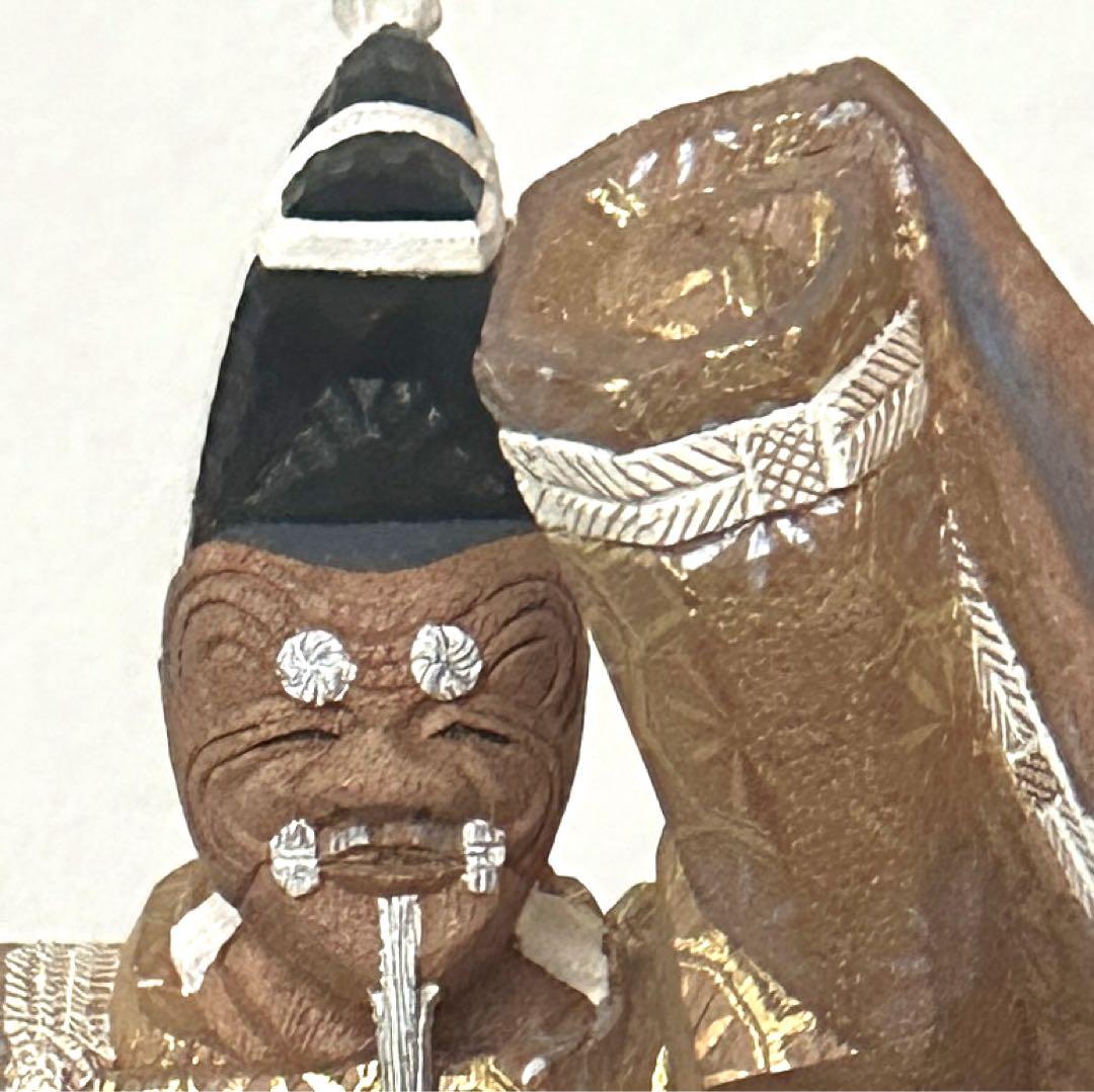 村崎青園 奈良一刀彫り 木彫彩色「翁」　能 置物　箱付き