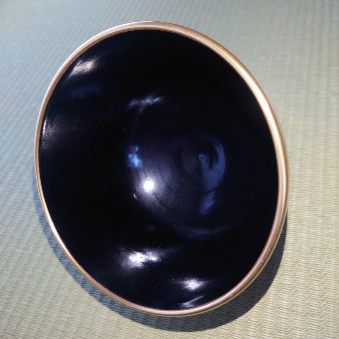〼仁清写　黒釉金菱　茶碗〼　青嵐窯　共箱　抹茶碗　茶道/茶道具