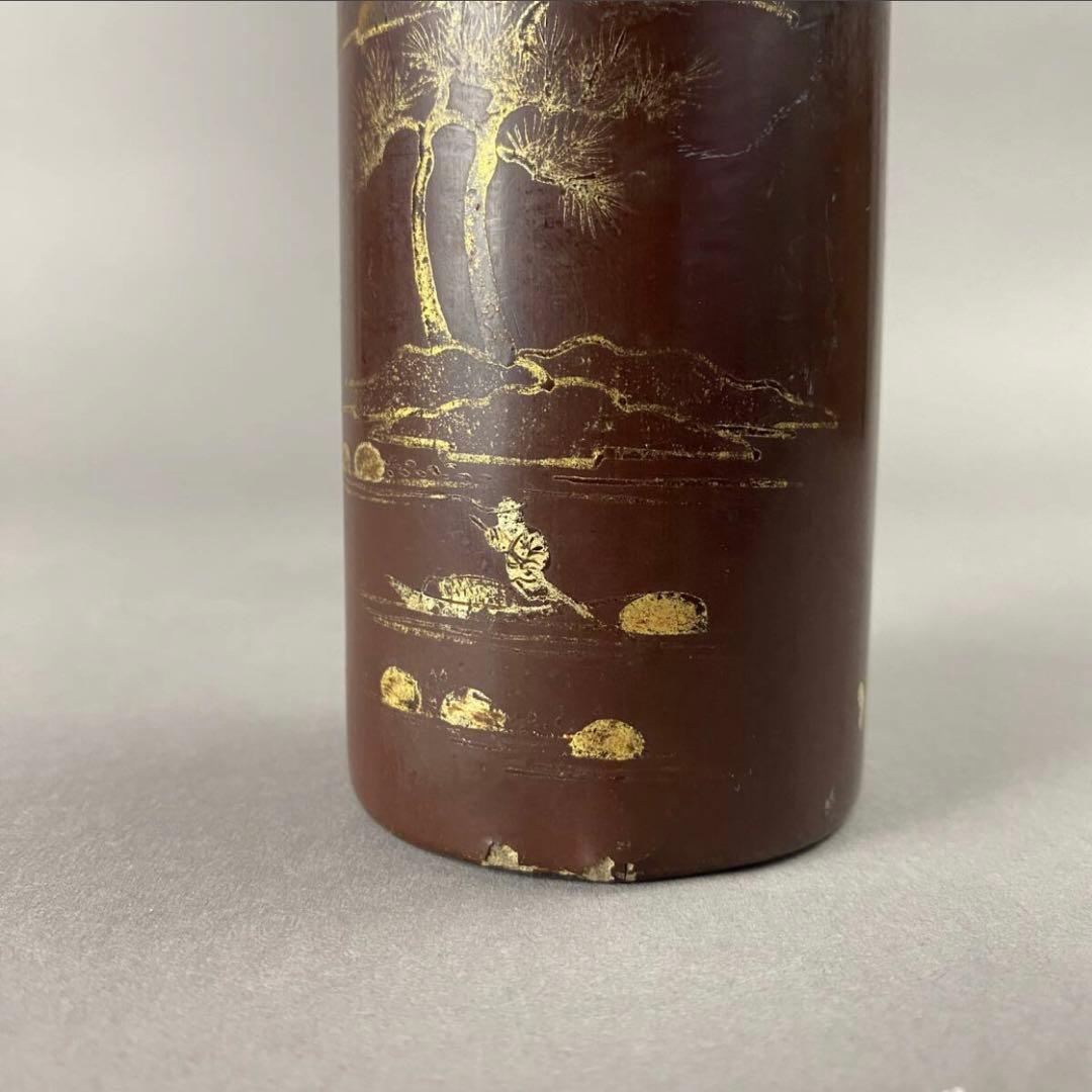 清~民国 黒漆金彩山水紋筆筒 文房用具 古董 筆入れ 美術品 蒔絵