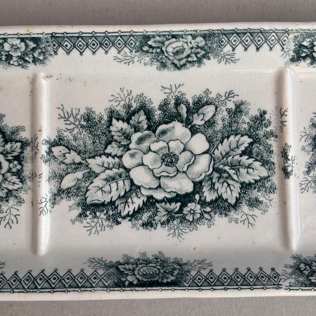 希少フランスアンティーク サンタマン JARDINIERE 藍色の花模様 トレイ