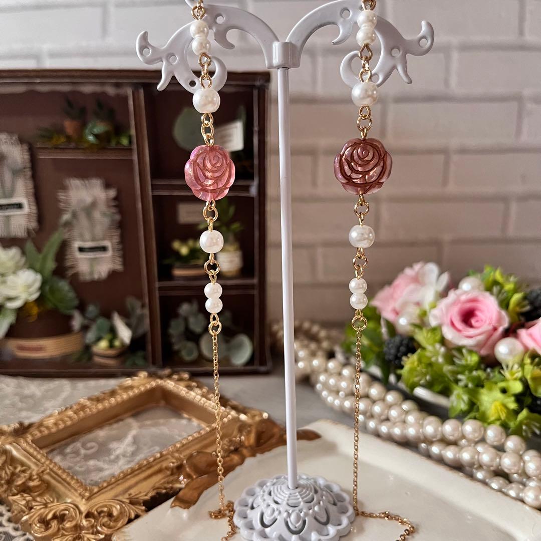 ♪❤️ 薔薇　パール　メガネチェーン　マスクチェーン　ハンドメイド