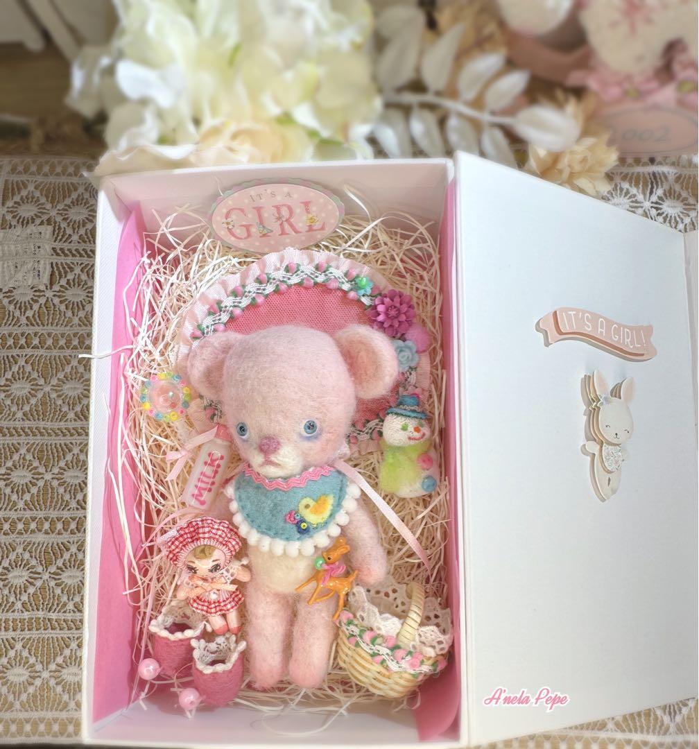 ピンクのBabyクマちゃんぬいぐるみ☆ハンドメイド☆文化人形ちゃんと一緒