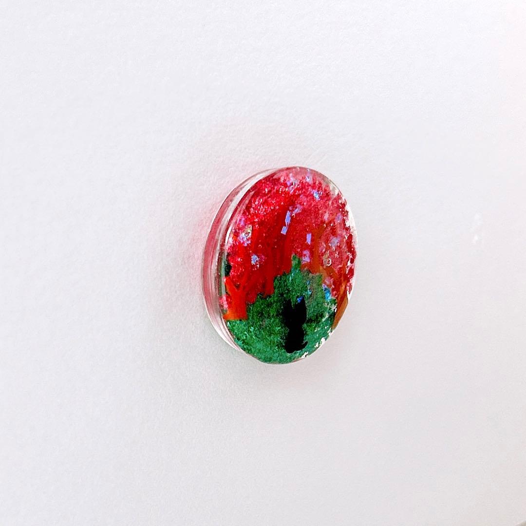 手描き　桜満開　ヘアゴム　ブローチ　レジン　猫