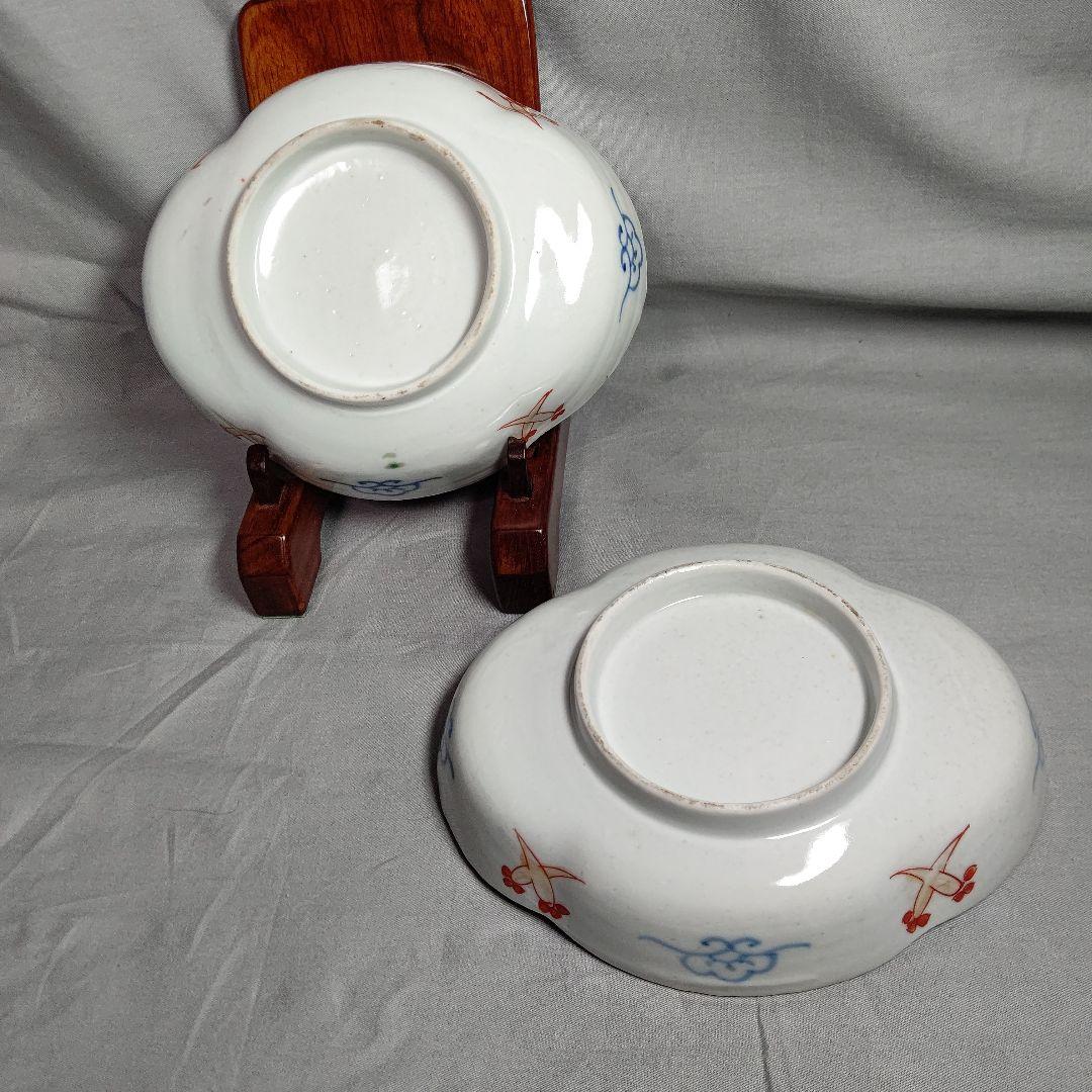 古伊万里 金蘭手 松扇文 膾皿 二客 17×14cm